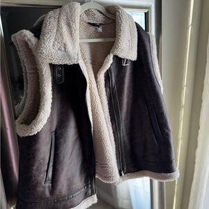 Brown and Cream Shearling Vest